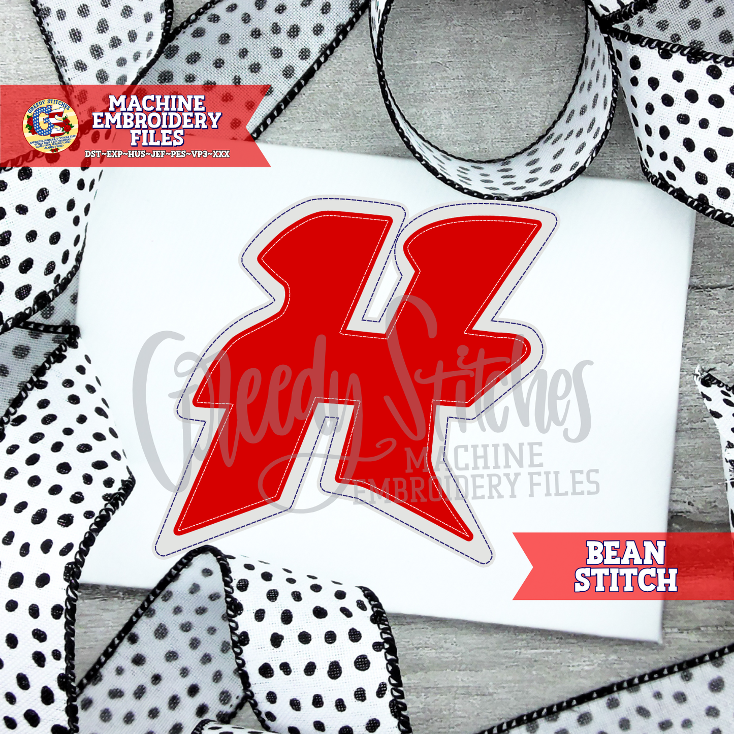 Hancock School District H Bean Stitch Applique Machine Embroidery Design - Hancock High School Hawks