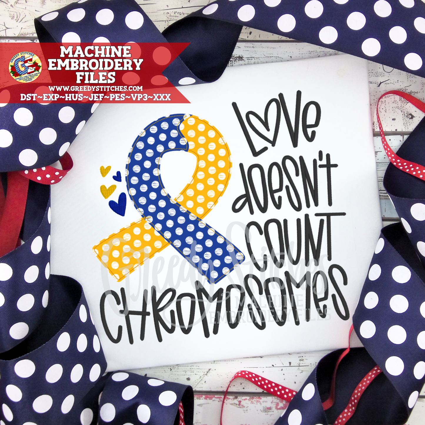 Love Doesn't Count Chromosomes Bean Stitch Machine Embroidery Design - Down Syndrome Awareness