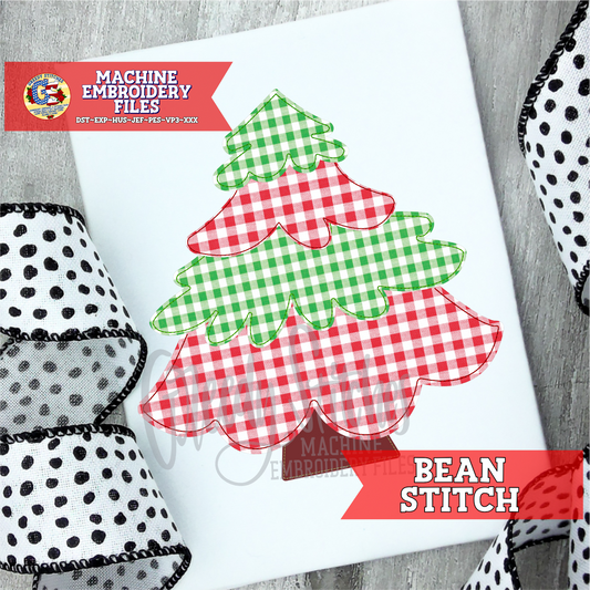 Christmas Tree Bean Stitch Applique Machine Embroidery Design