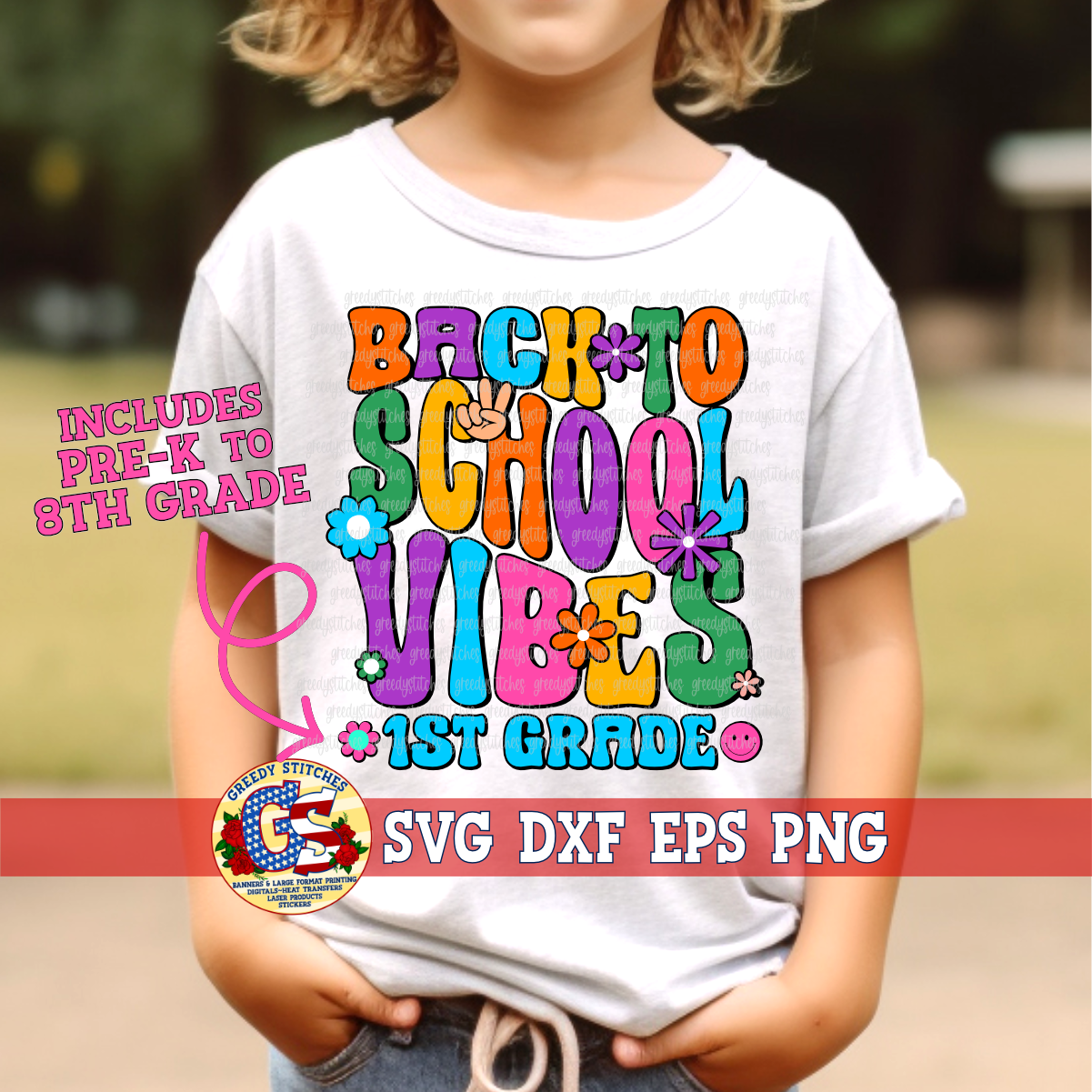 Groovy Back to School Vibes SVG DXF EPS PNG - Pre-K to 8th Grade Bundle