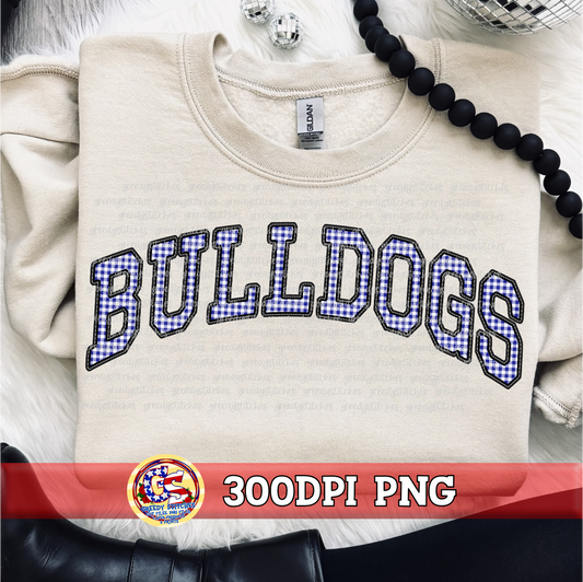 Bulldogs Gingham Faux Embroidery PNG - Royal Black