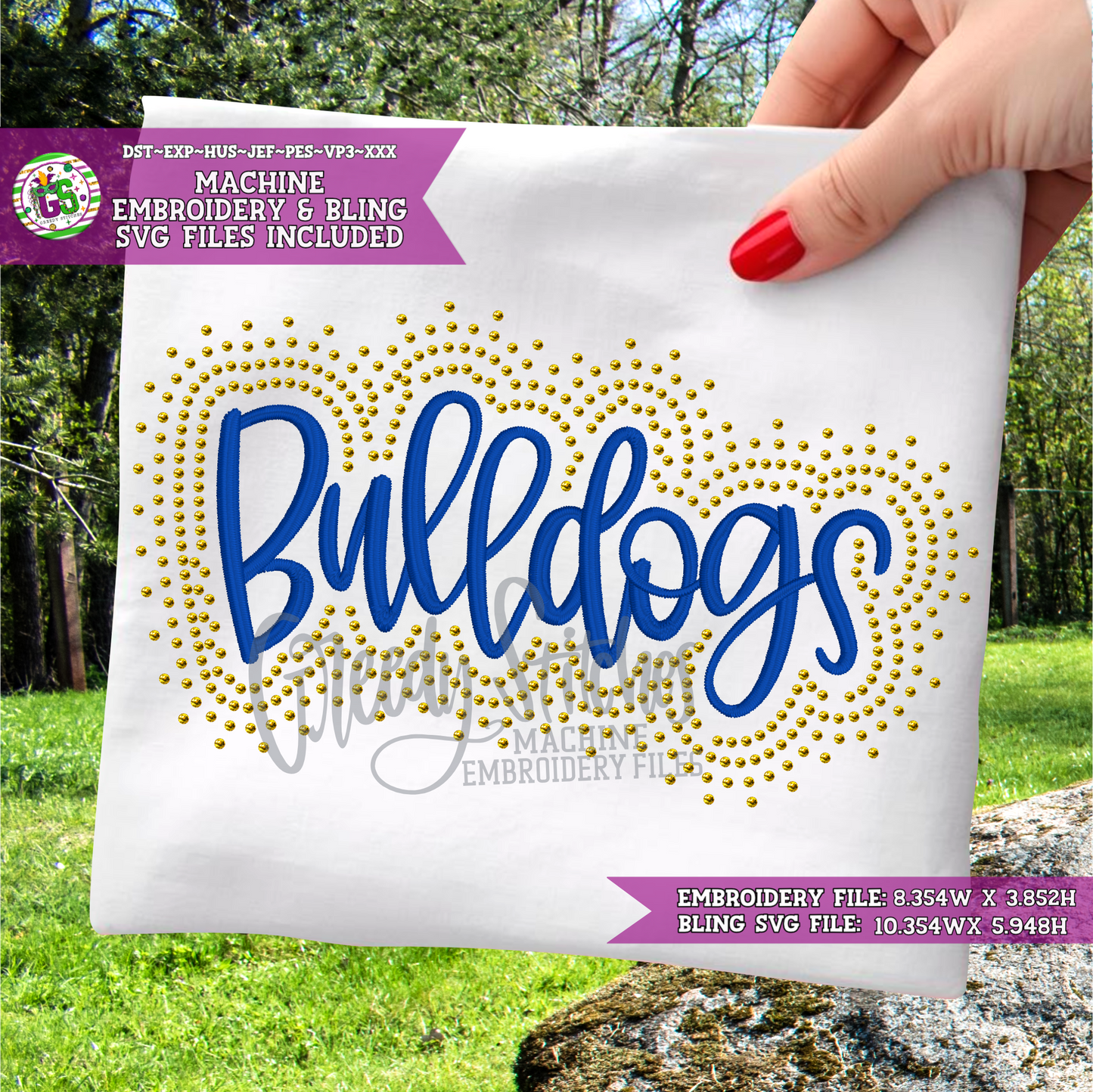 Bulldogs Script Bling & Machine Embroidery Design