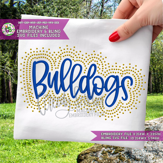Bulldogs Script Bling & Machine Embroidery Design