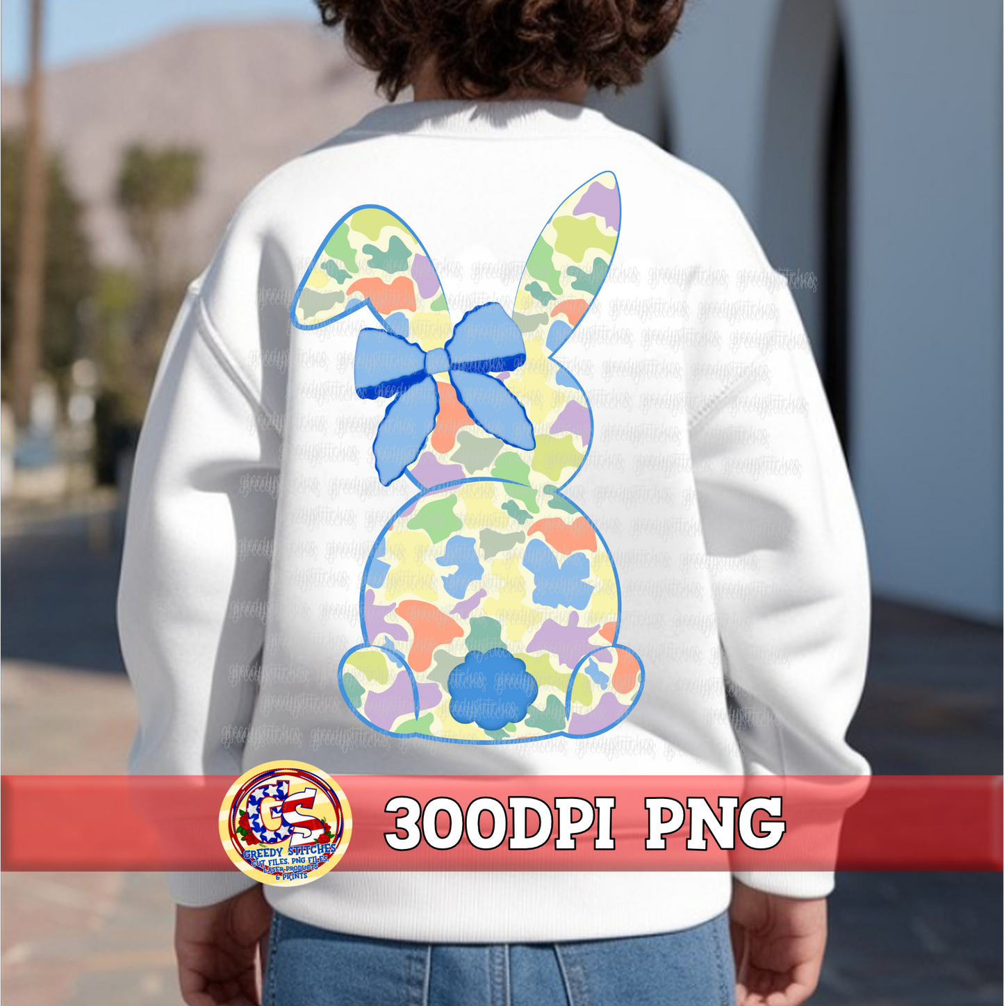 Duck Marsh Camo Easter Bunny with Bow PNG