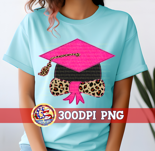 Senior Grad Cap & Diploma Faux Embroidery PNG