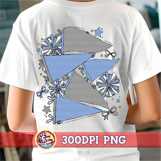 Carolina Blue Grey Spirit Pennants & Poms PNG - Homecoming PNG