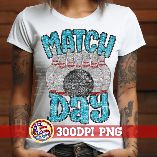 Bowling Match Day Columbia Blue Faux Embroidery Sequins PNG for Sublimation