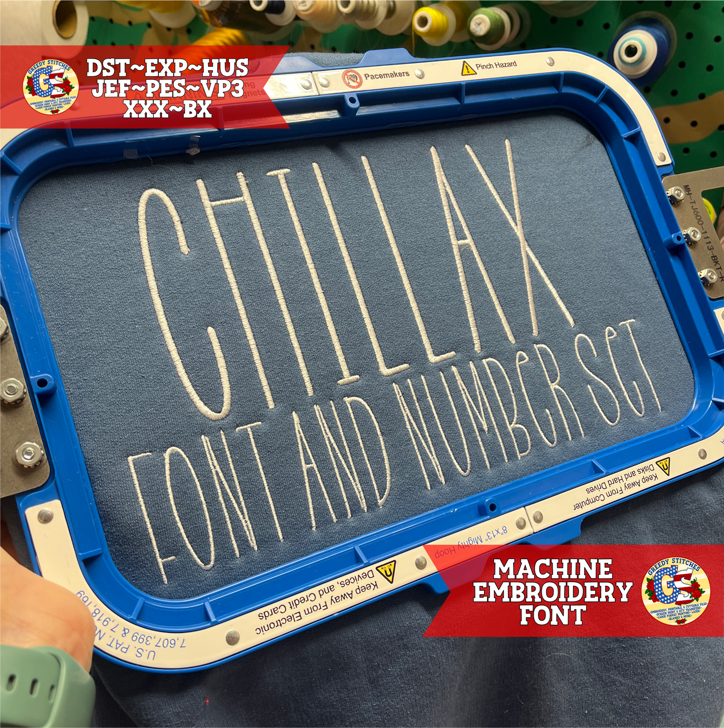 Chillax Machine Embroidery Font - 6 sizes