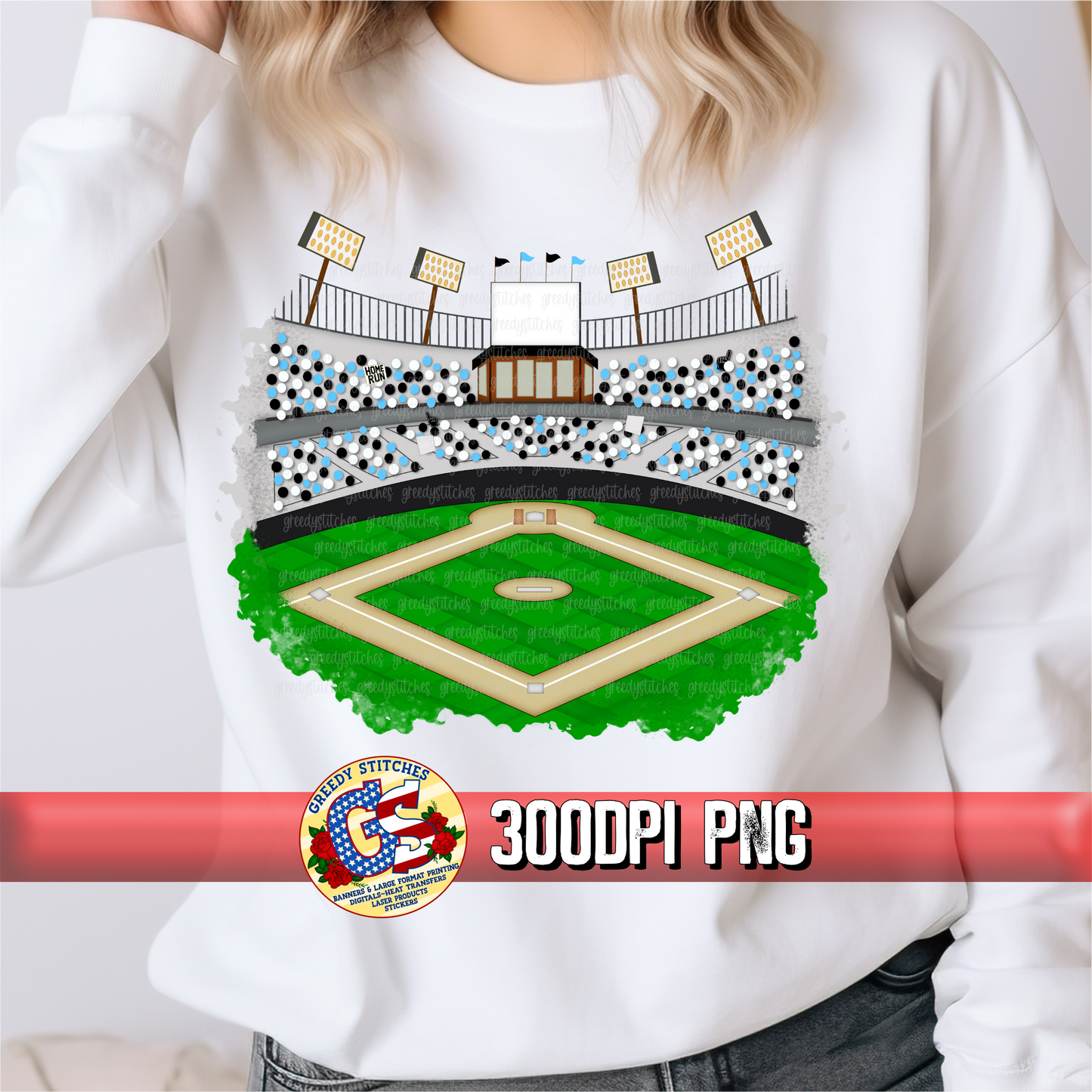 Baseball/Softball Field with Fans in Stands PNG - Black and Columbia Blue