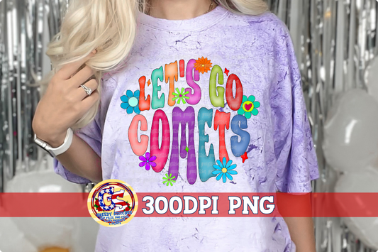 Let's Go Comets Retro Groovy Flowers PNG for Sublimation