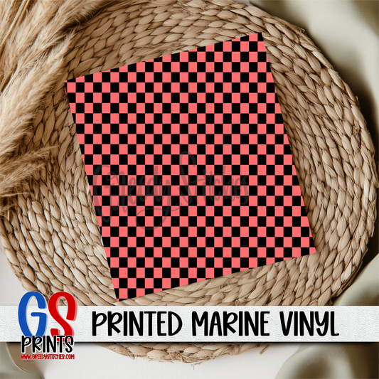 Dark Coral Black Checker Marine Vinyl