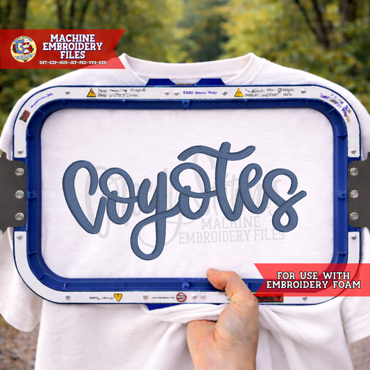 Coyotes Script PUFF FOAM Machine Embroidery Design