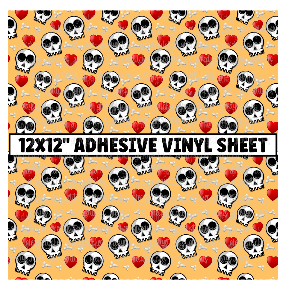 Cute Skull and Hearts Matte Adhesive Vinyl