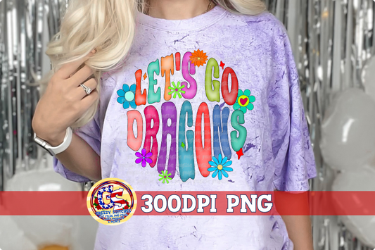 Let's Go Dragons Groovy Retro Flowers PNG for Sublimation