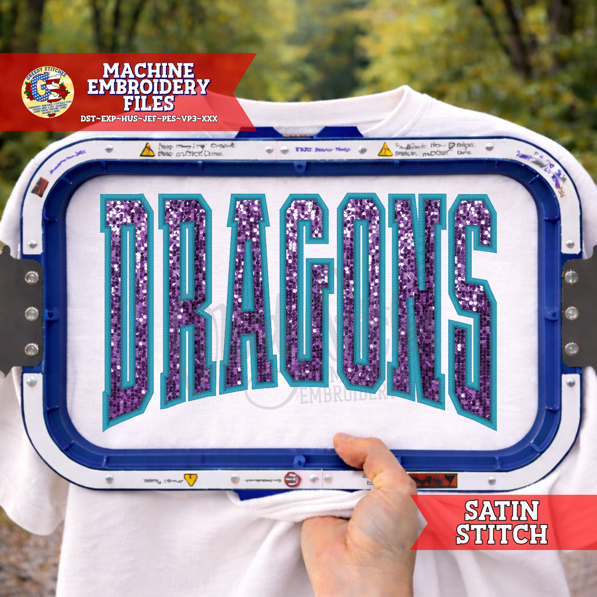 Dragons Varsity Bottom Arch Satin Stitch Applique PES DST HUS JEF EXP VP3 XXX