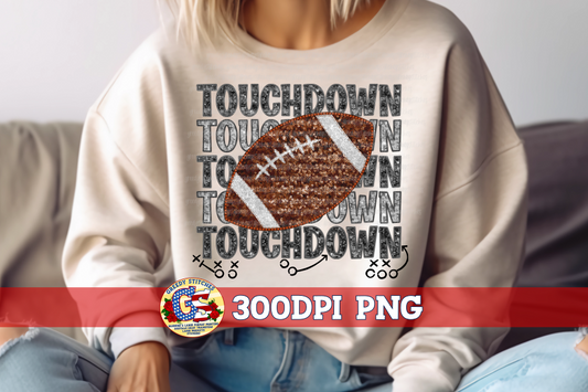 Touchdown Football Faux Embroidery Sequin Applique PNG for Sublimation