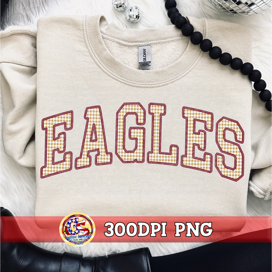 Eagles Gingham Faux Embroidery PNG - Maroon Gold