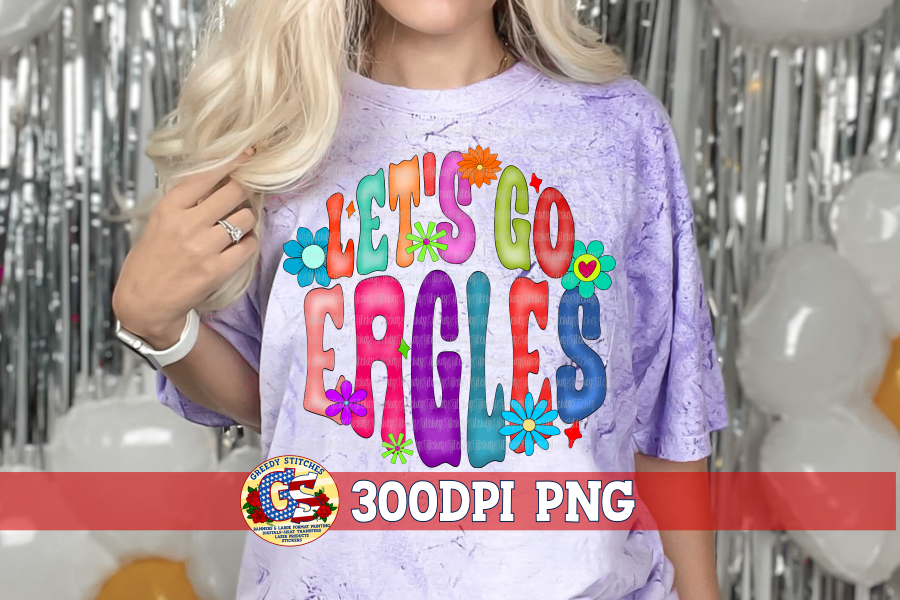 Let's Go Eagles Groovy Retro Flowers PNG for Sublimation