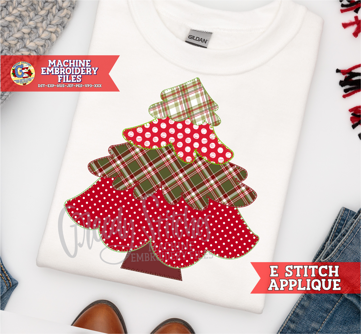 Christmas Tree E Stitch Applique Machine Embroidery Design