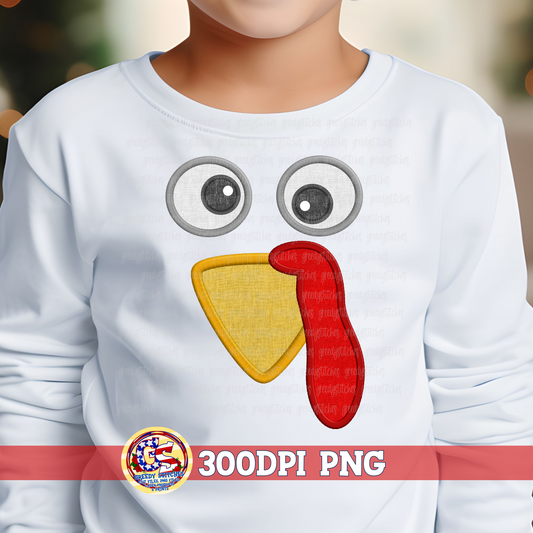 Thanksgiving Turkey Face Faux Embroidery PNG