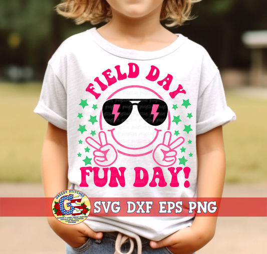 Field Day Fun Day! Retro Smile Face SVG DXF EPS PNG