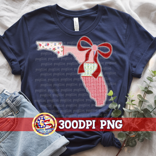 July 4th Florida Faux Quilted & Lace PNG