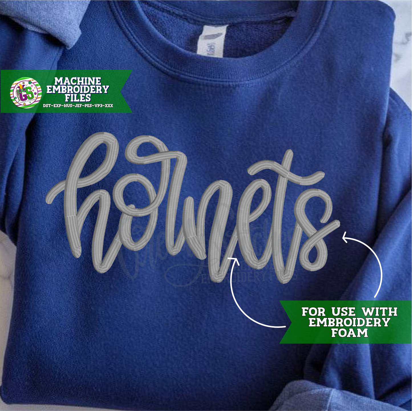 Hornets Hand Lettered PUFF FOAM Machine Embroidery Design