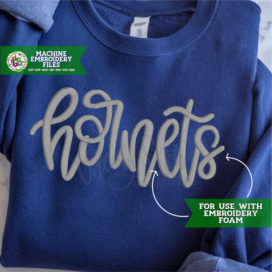 Hornets Hand Lettered PUFF FOAM Machine Embroidery Design