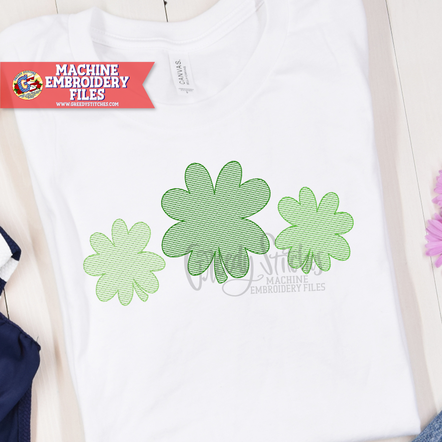 Four Leaf Clover Trio Sketch Machine Embroidery Design