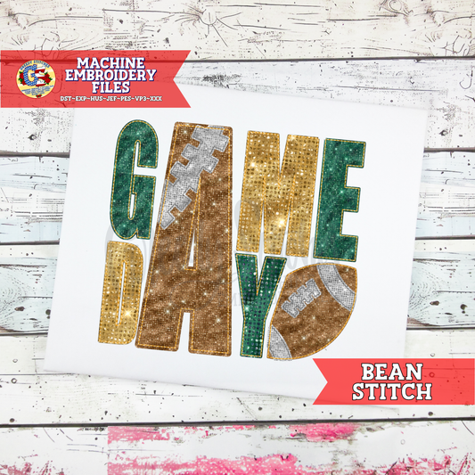 Game Day Football Bean Stitch Applique Machine Embroidery Design