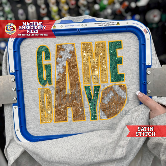 Game Day Football Satin Stitch Applique Machine Embroidery Design