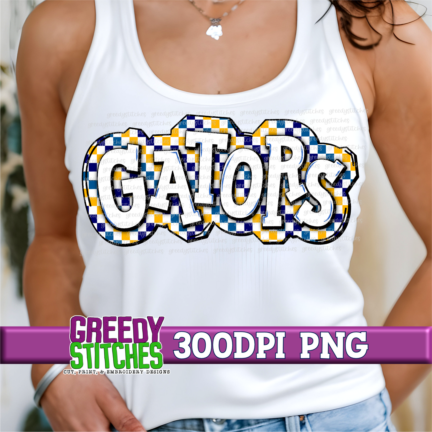 Checker Gators Plate PNG - Navy Yellow