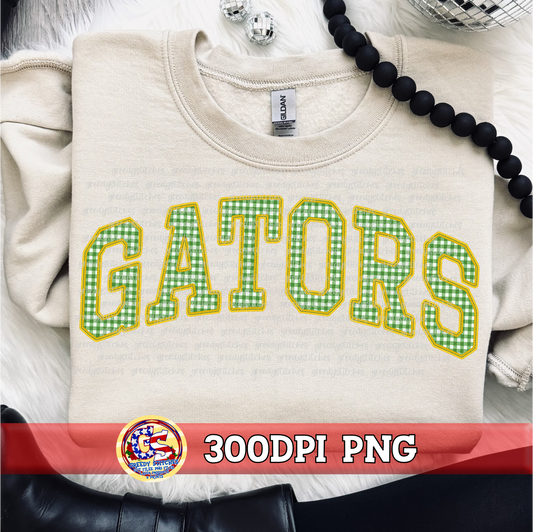 Gators Gingham Faux Embroidery PNG - Green Yellow
