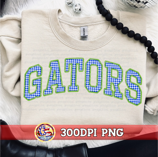 Gators Gingham Faux Embroidery PNG - Royal Green