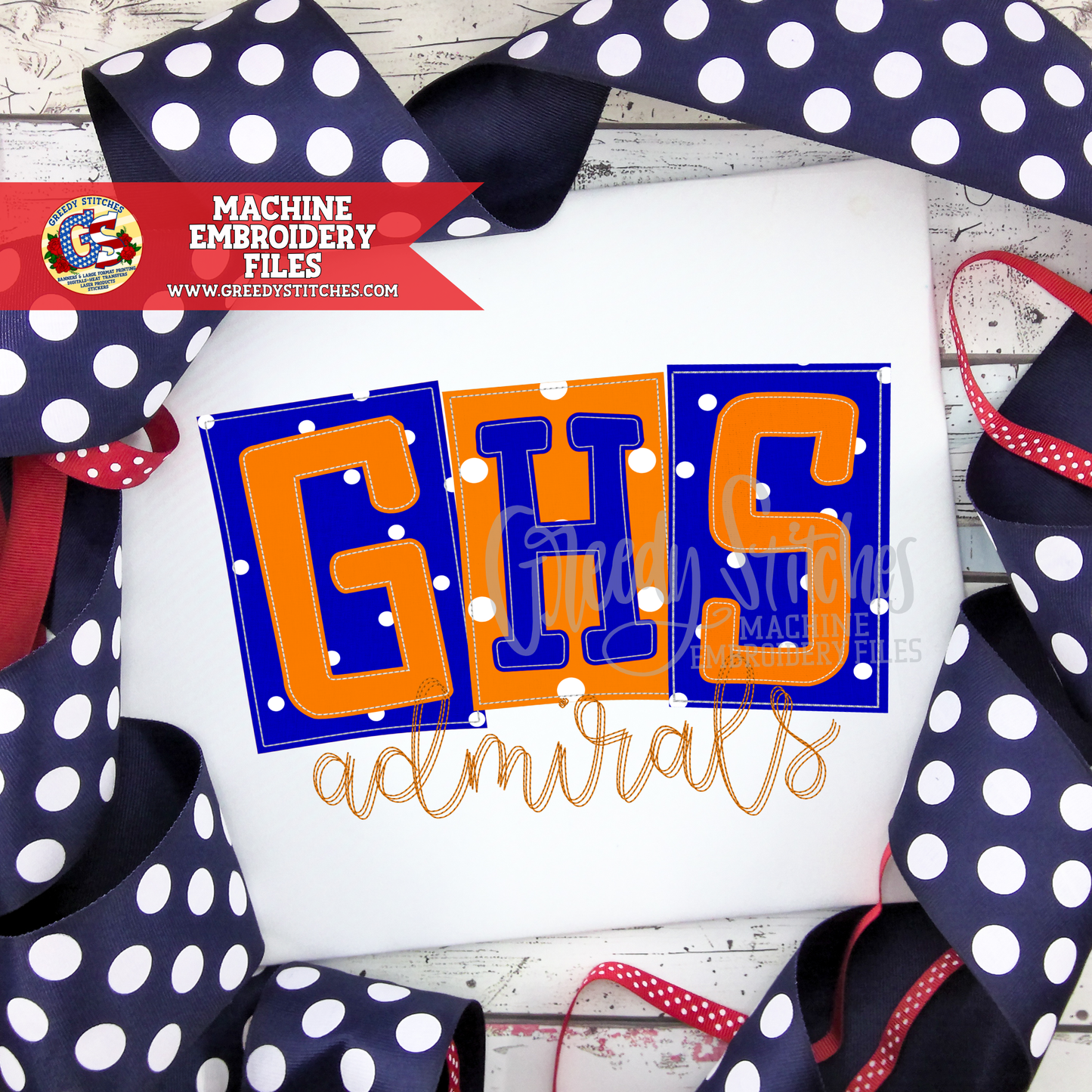 GHS Admirals Bean Stitch Applique Machine Embroidery Design - Gulfport High School Admirals