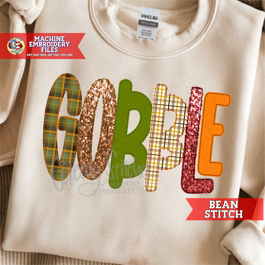 Gobble Bean Stitch Applique Machine Embroidery Design - Thanksgiving