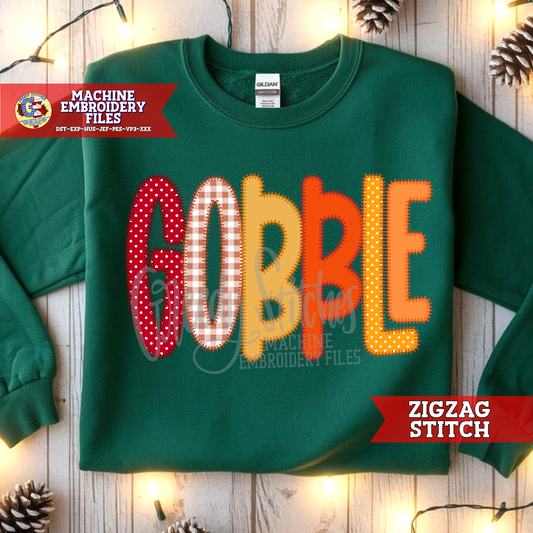 Gobble Zigzag Stitch Applique Machine Embroidery Design - Thanksgiving