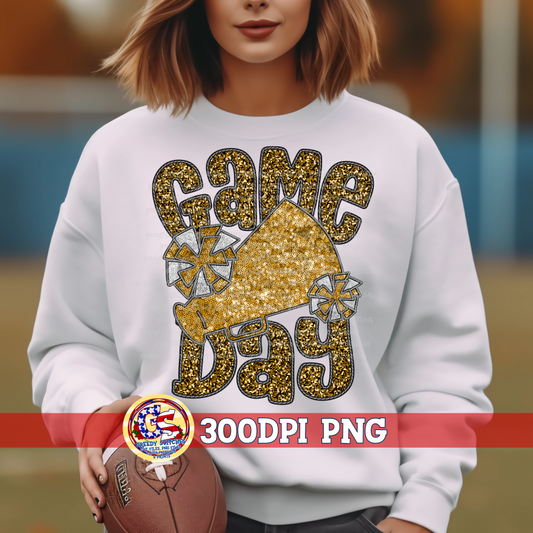 Game Day Cheer Faux Embroidery Sequins Gold PNG