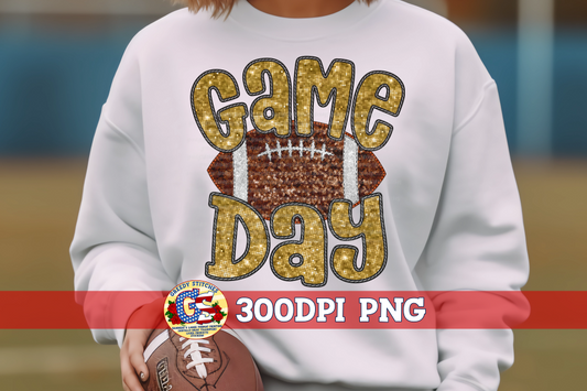 Gold Game Day Football Faux Embroidery Sequins PNG