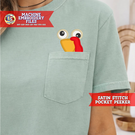 Goofy Turkey Pocket Peeker Applique Machine Embroidery Design