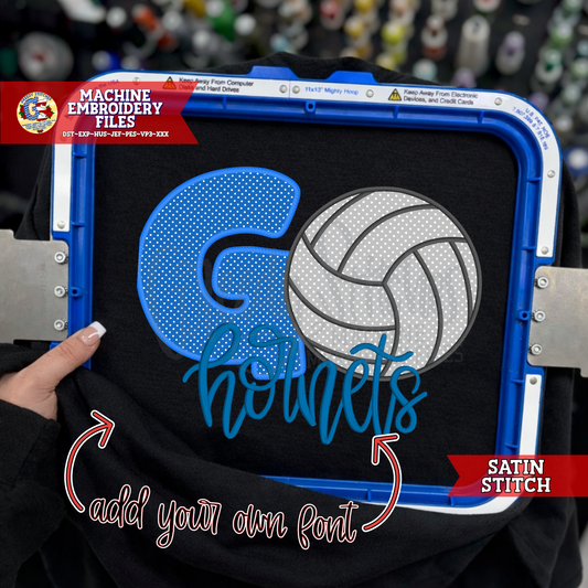 Go Volleyball Satin Stitch Applique Machine Embroidery Design