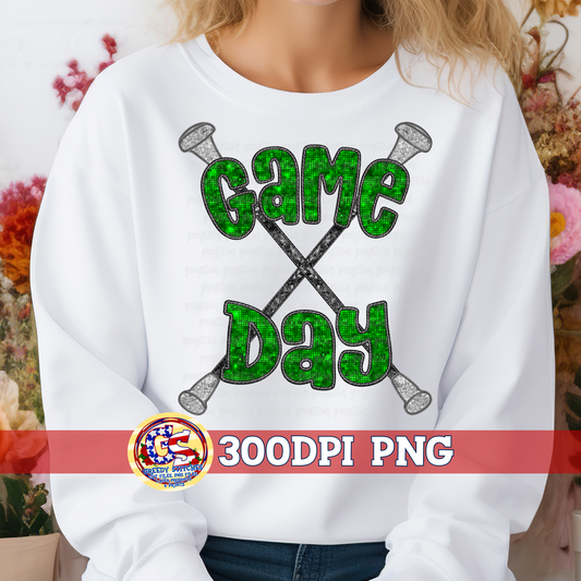 Green Game Day Batons Faux Embroidery Sequins PNG