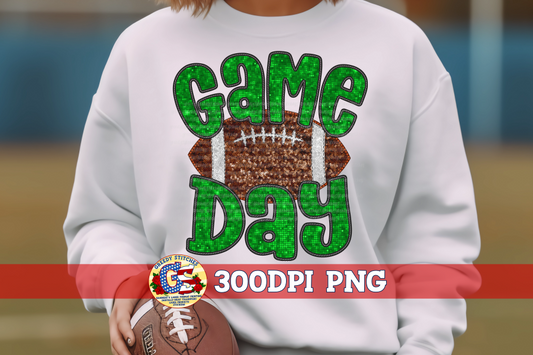 Green Game Day Football Faux Embroidery Sequins PNG