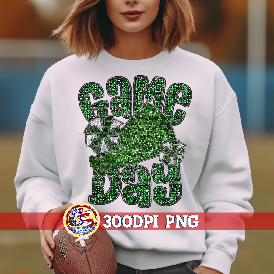 Game Day Cheer Faux Embroidery Sequins Green PNG