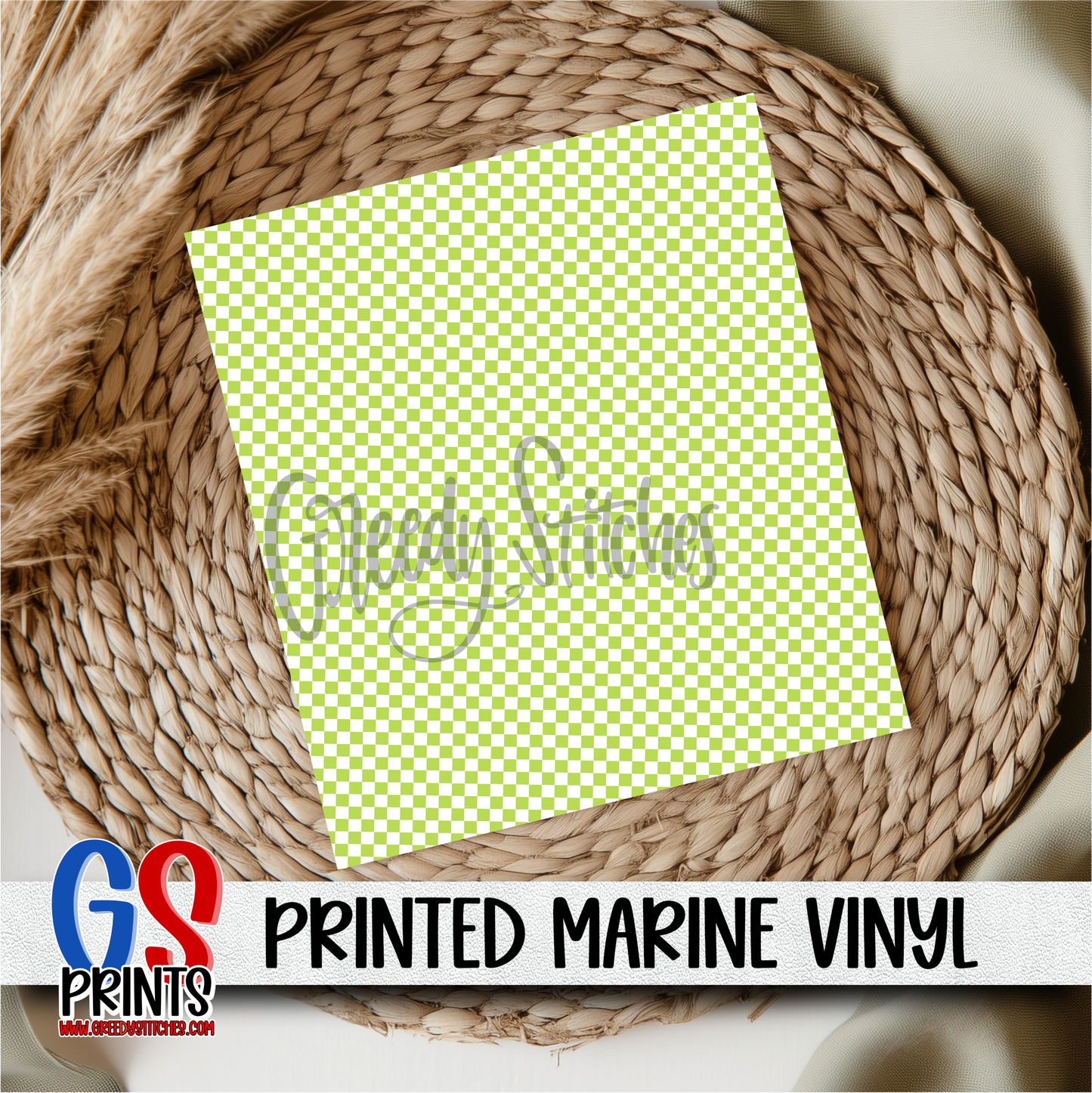 Lime Green Christmas Checker Marine Vinyl