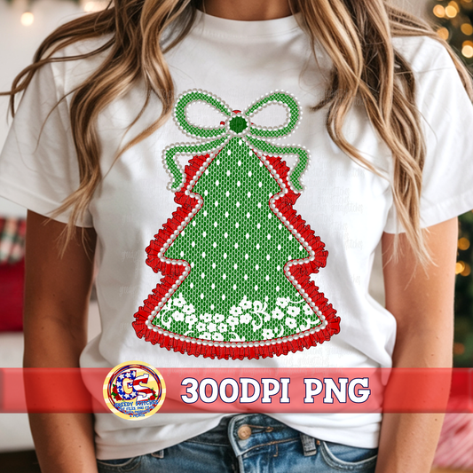 Ruffles, Pearls, and Lace Green Christmas Tree PNG