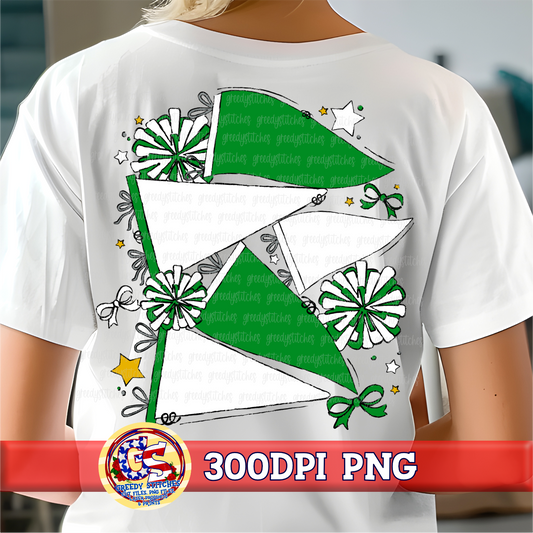 Green White Spirit Pennants & Poms PNG - Homecoming PNG