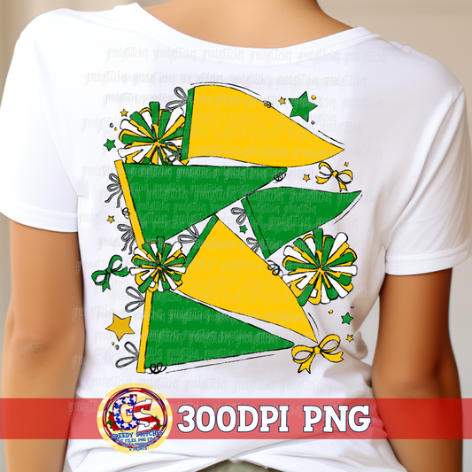 Green Yellow Spirit Pennants & Poms PNG - Homecoming PNG