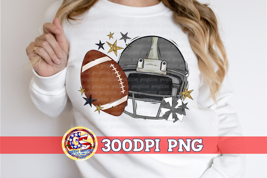 Grey Football Helmet with Stars PNG for Sublimation