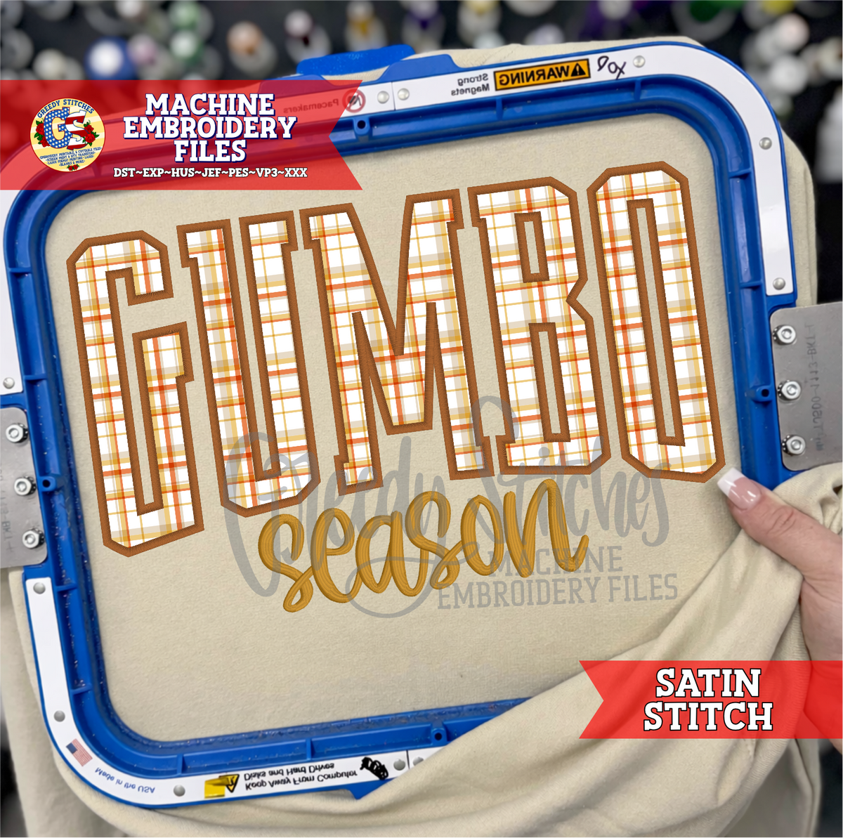 Gumbo Season Satin Stitch Applique Embroidery Design